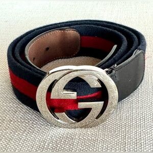 GUCCI Authentic Interlocking G Web Belt Navy Red | Size 110 / 44